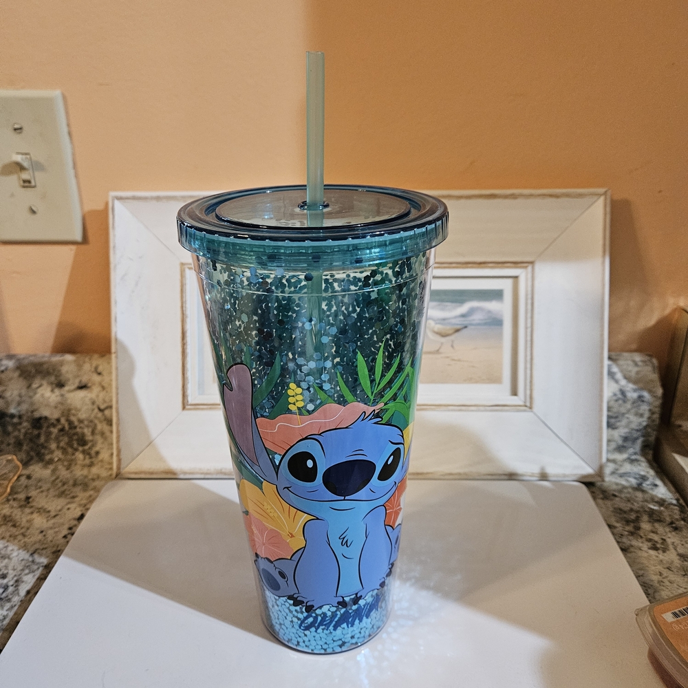 Disney Stitch Blue Tumbler/cup with Straw